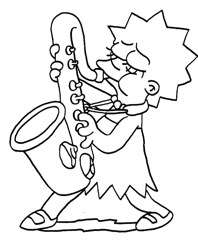 Colorear Los Simpsons: Lisa tocando el saxofón