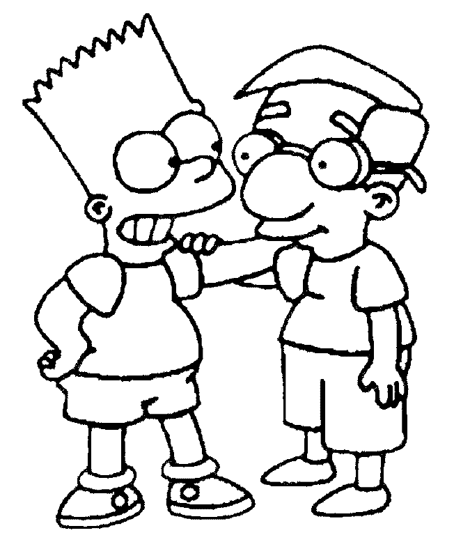 Colorear Los Simpsons: Bart con su amigo Milhouse