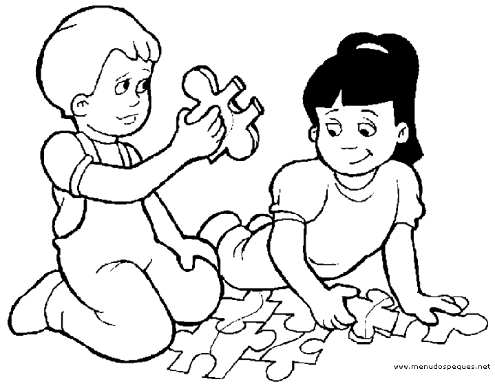 colorear niños haciendo puzzles
