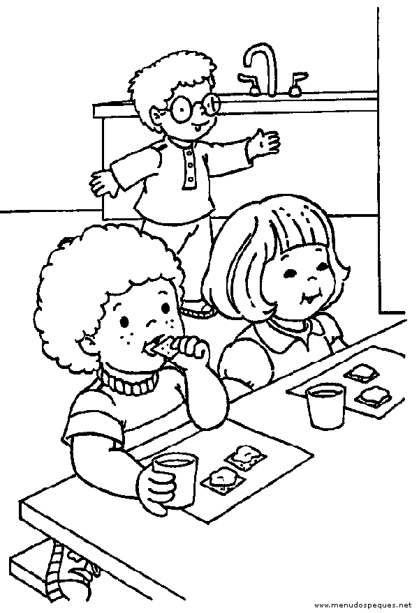 colorear niños en el comedor