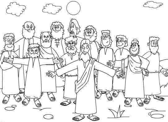 colorear a Jesús con los doce apóstoles