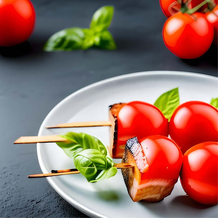 Una opción saludable y deliciosa: brochetas de jamón con queso y tomate cherry
