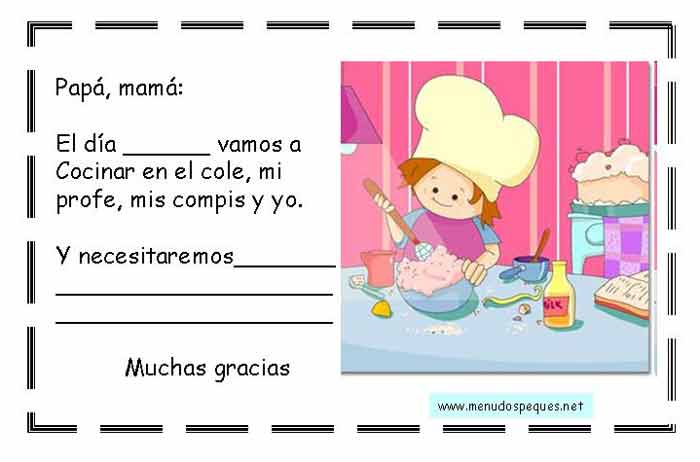 Aviso para padres taller de cocina