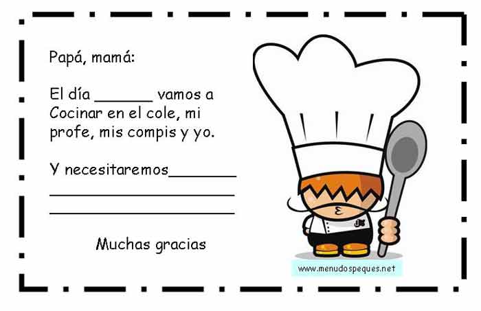 Aviso para padres taller de cocina