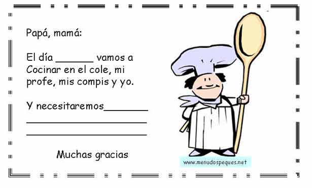 Aviso para padres taller de cocina