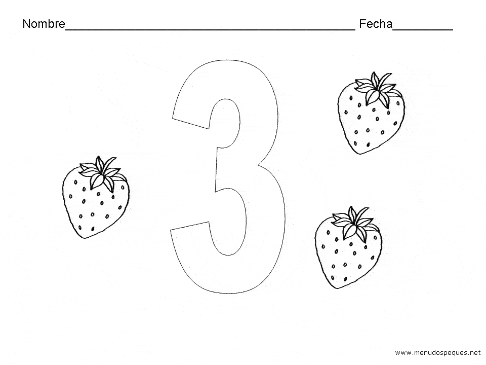 el tres, fichas para aprender los números, fichas educativas