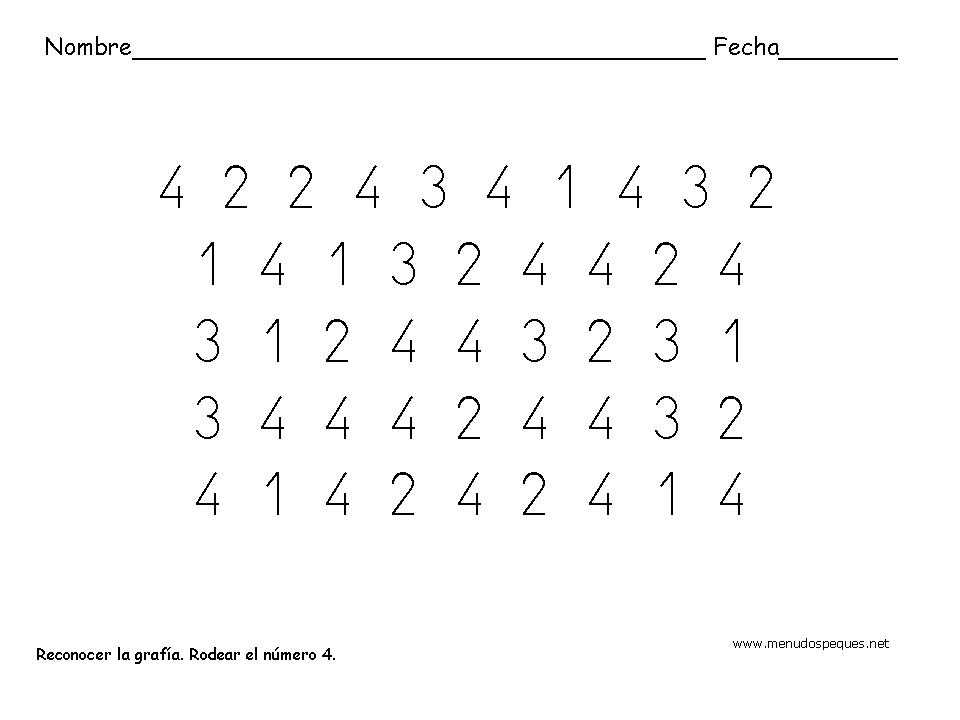 Reconocer el número 4, aprender los números, aprender a contar