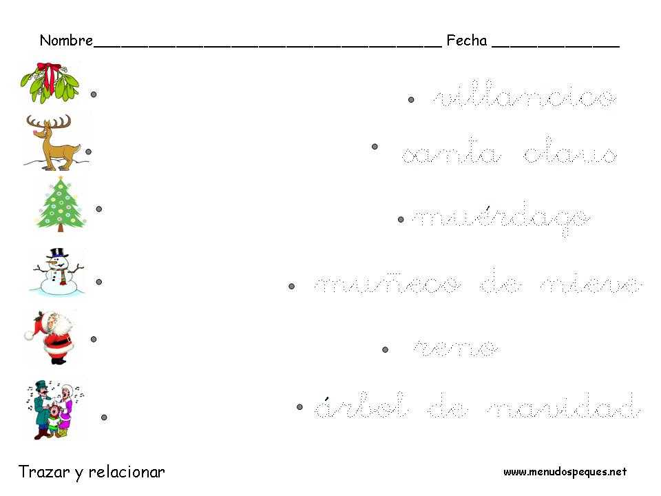 trazos, fichas para navidad, vocabulario de navidad