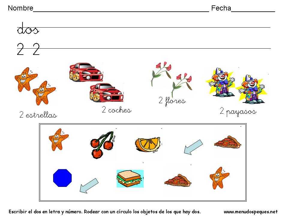 número 2, fichas de los números