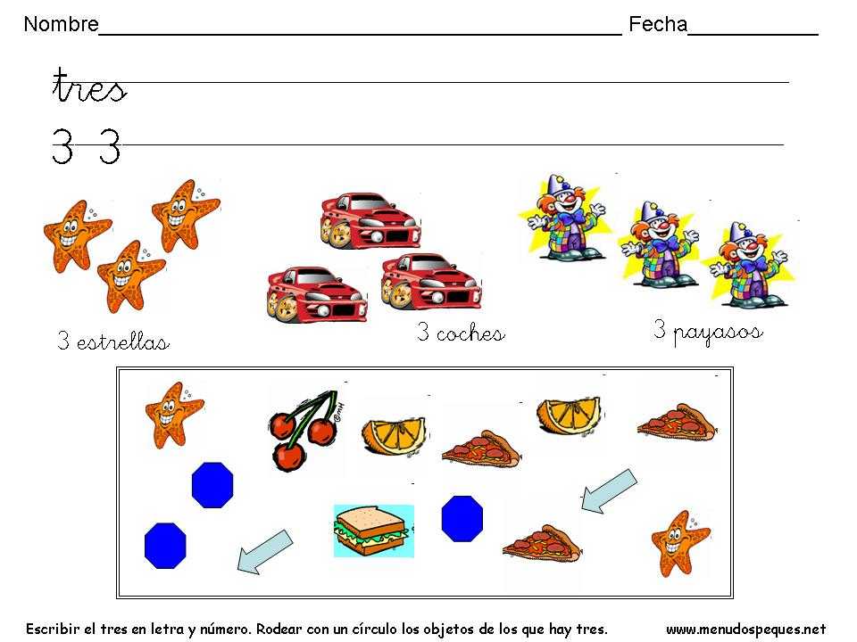 número 3, fichas de los números