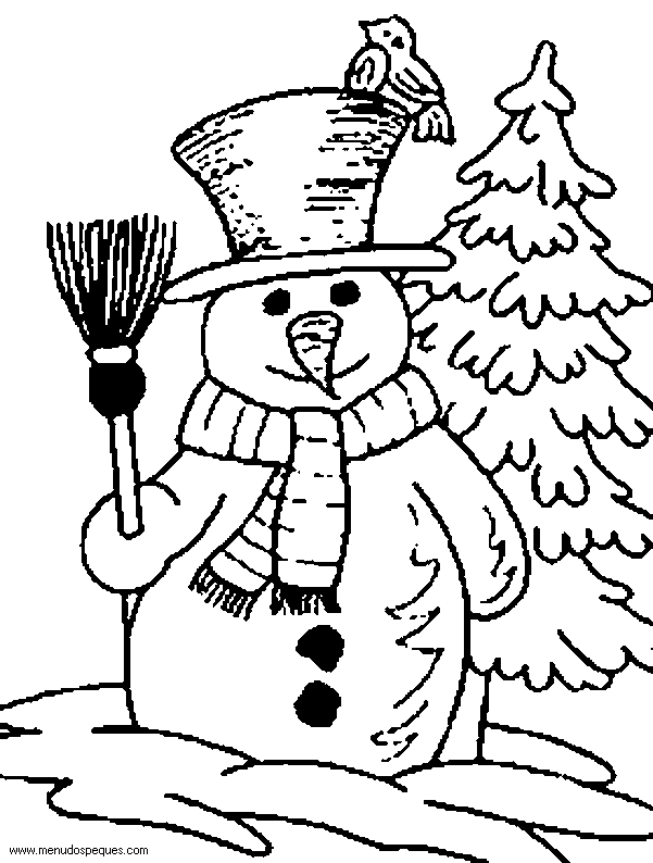 Colorear navidad, dibujos navidad, láminas navidad, muñeco de nieve