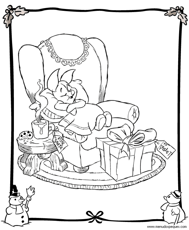 Colorear navidad, dibujos navidad, láminas navidad, Winnie the Pooh en Navidad