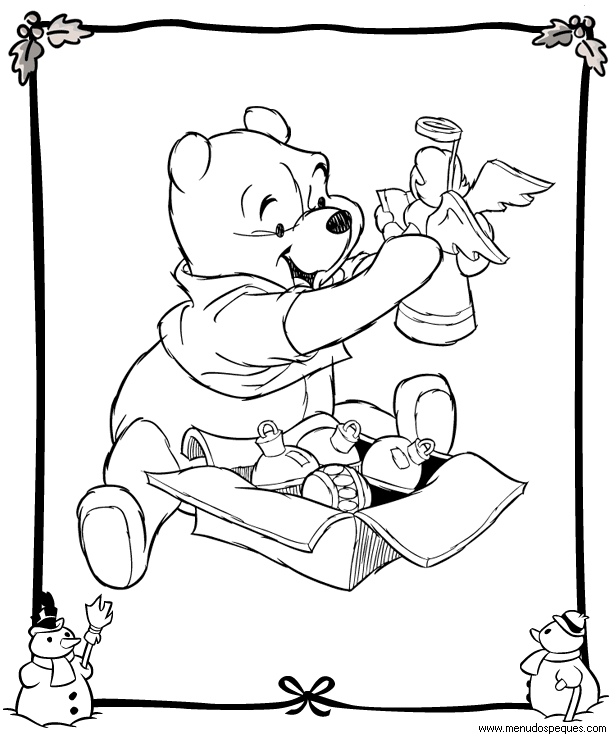 Colorear navidad, dibujos navidad, láminas navidad, Winnie the Pooh en Navid