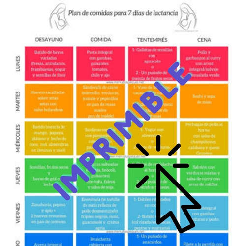 imprimible plan semanal lactancia menú